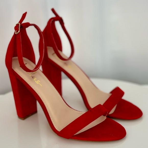 Lulu's Red Suede Ankle Strap Heels (SH90) - Picture 4 of 11
